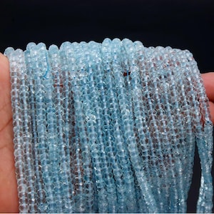 AAA Quality 100% Natural&Genuine Blue Aquamarine Rondelle Beads| 3 To 5 MM Size Aquamarine Beads| Loose Aquamarine Rondelle Beads Available