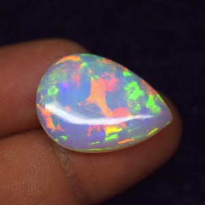 9.2 Ct Natural Reddish Fire Ethiopian Opal Cabochon, Multi Fire Welo Opal Pear Gemstone 24x17.4x5 mm