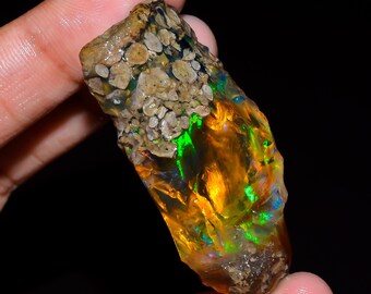 19.95 CTS エチオピア産ファイアーオパール原石、天然ウェロクリスタル