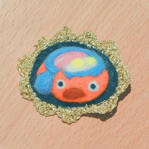 Handcrafted Howl&#39;s Moving Castle Calcifer Needle Felted Crochet 3D Brooch (Fashion Accessories Ghibli Anime Manga Inspired Karushifa)