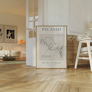 Picasso Poster, Horse Drawing, Animal Print, Beige Black, Modern Exhibition Art, Mid Century Printable Art, Picasso Print, Digital Download