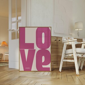 Love Art Poster, Maximalist Wall Decor, Pink Love Prin, Trendy Typography Poster, Trippy Wall Art, Retro Printable Art, Preppy Aesthetic