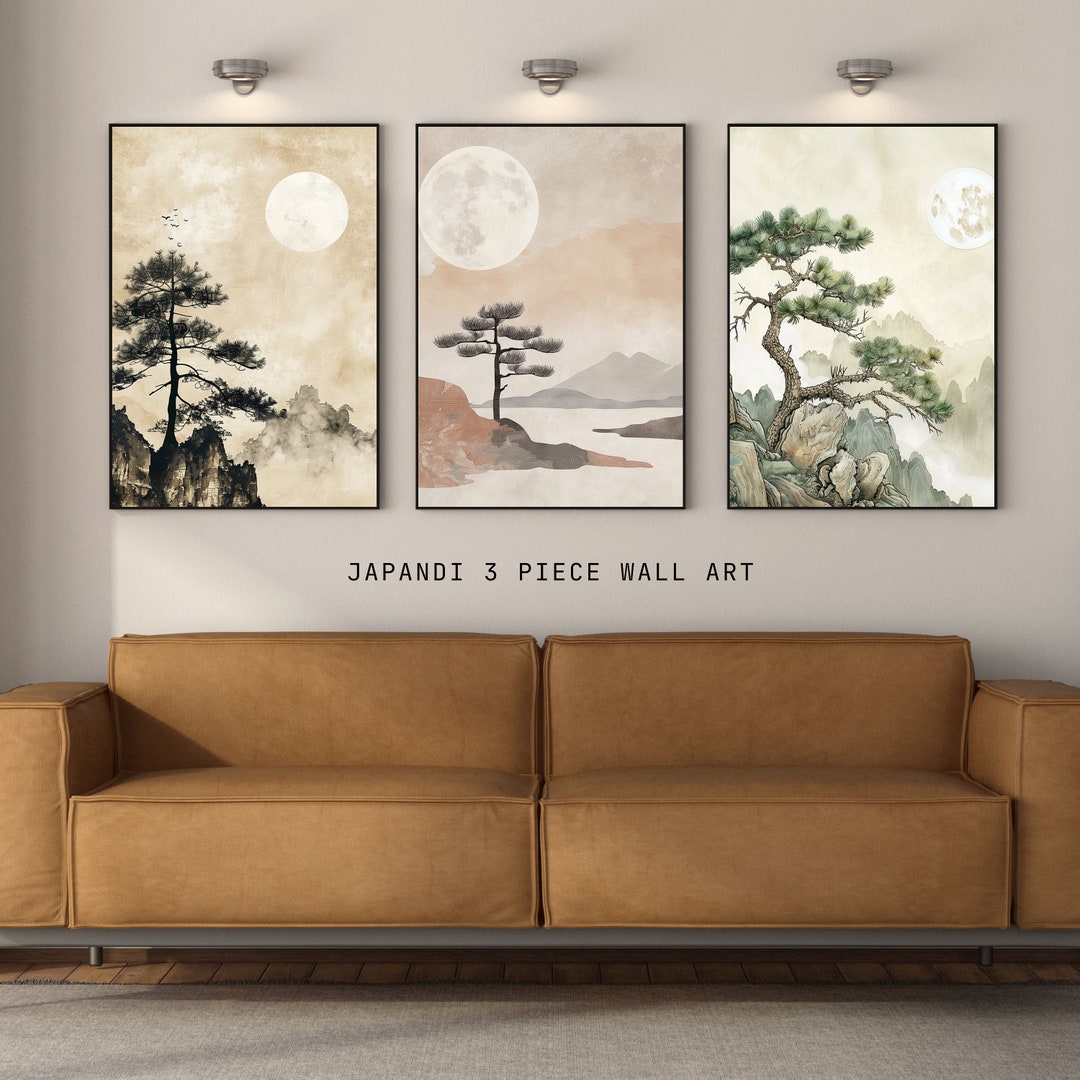 Landscape Japandi Wall Art Set of Three Wabi Sabi Wall Art Print ...