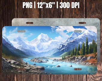 License Plate PNG, License Plate Design, Mountains PNG, Sublimation Design, Digital Download PNG Instant Download, 12 by 6 inch