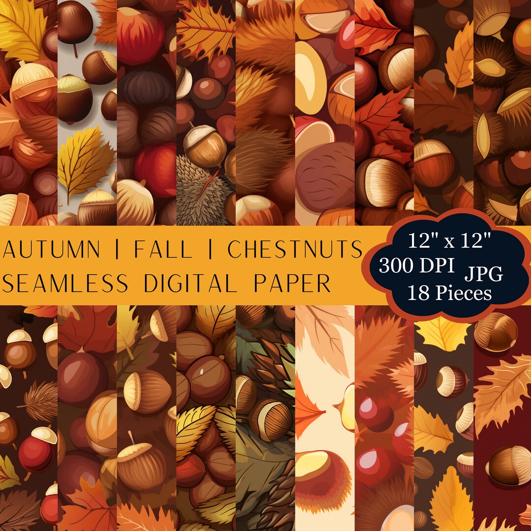 Fall Chestnuts Digital Paper Printable Seamless Pattern Autumn - Etsy