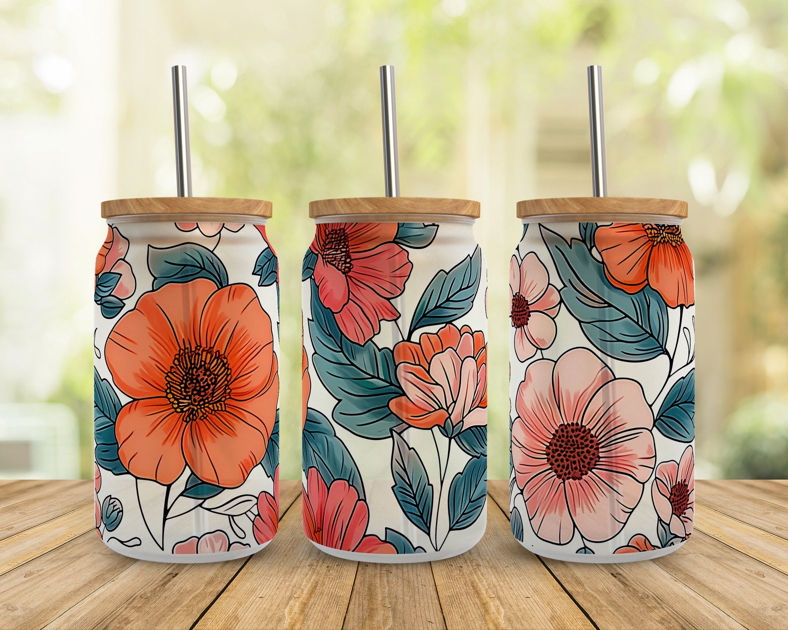 Boho Retro Flower Libbey Glass Wrap Png, Spring Chic Floral 16oz Libby ...