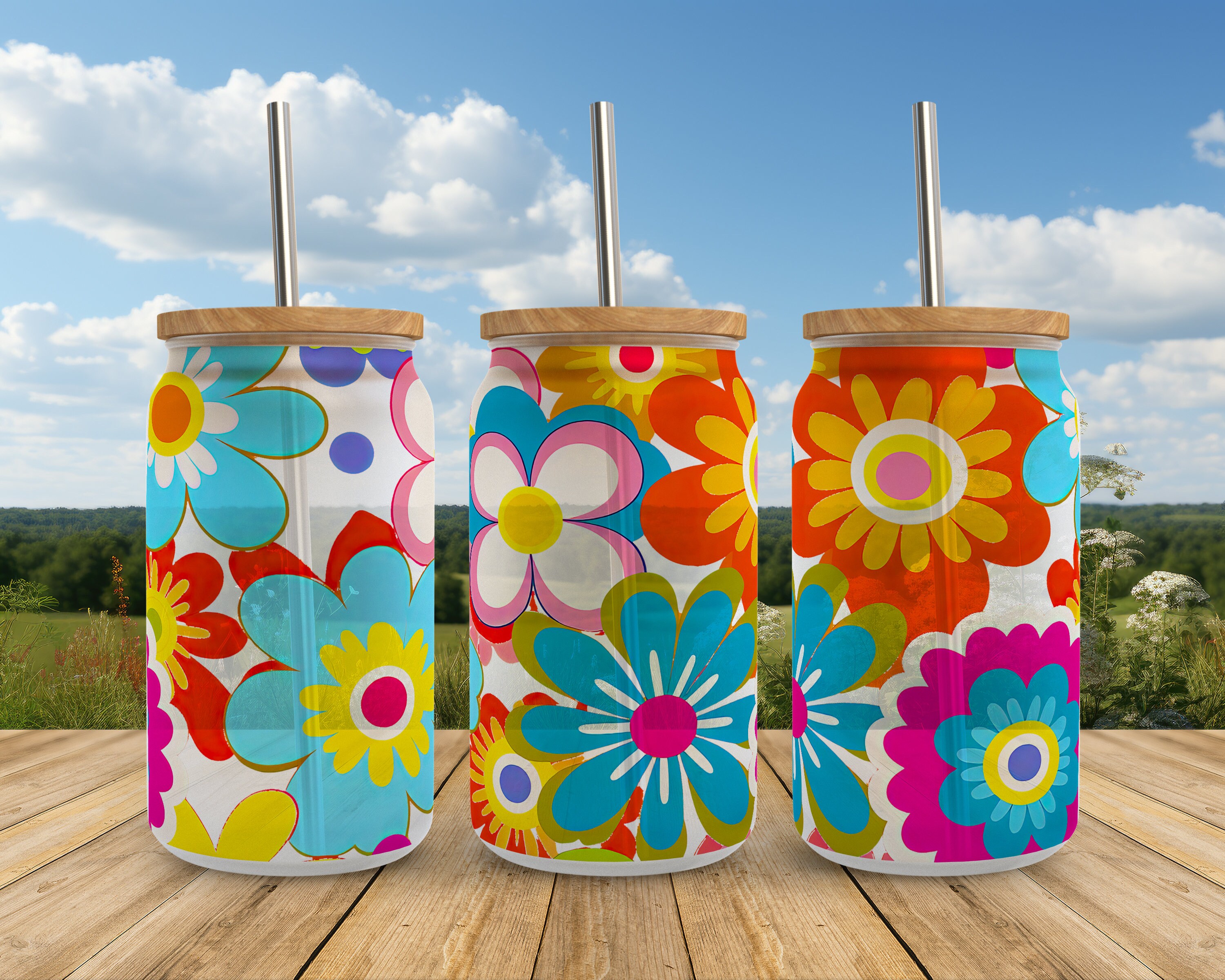 Groovy Flower Libbey Glass Wrap Png, Retro Summer Boho Floral 16oz ...