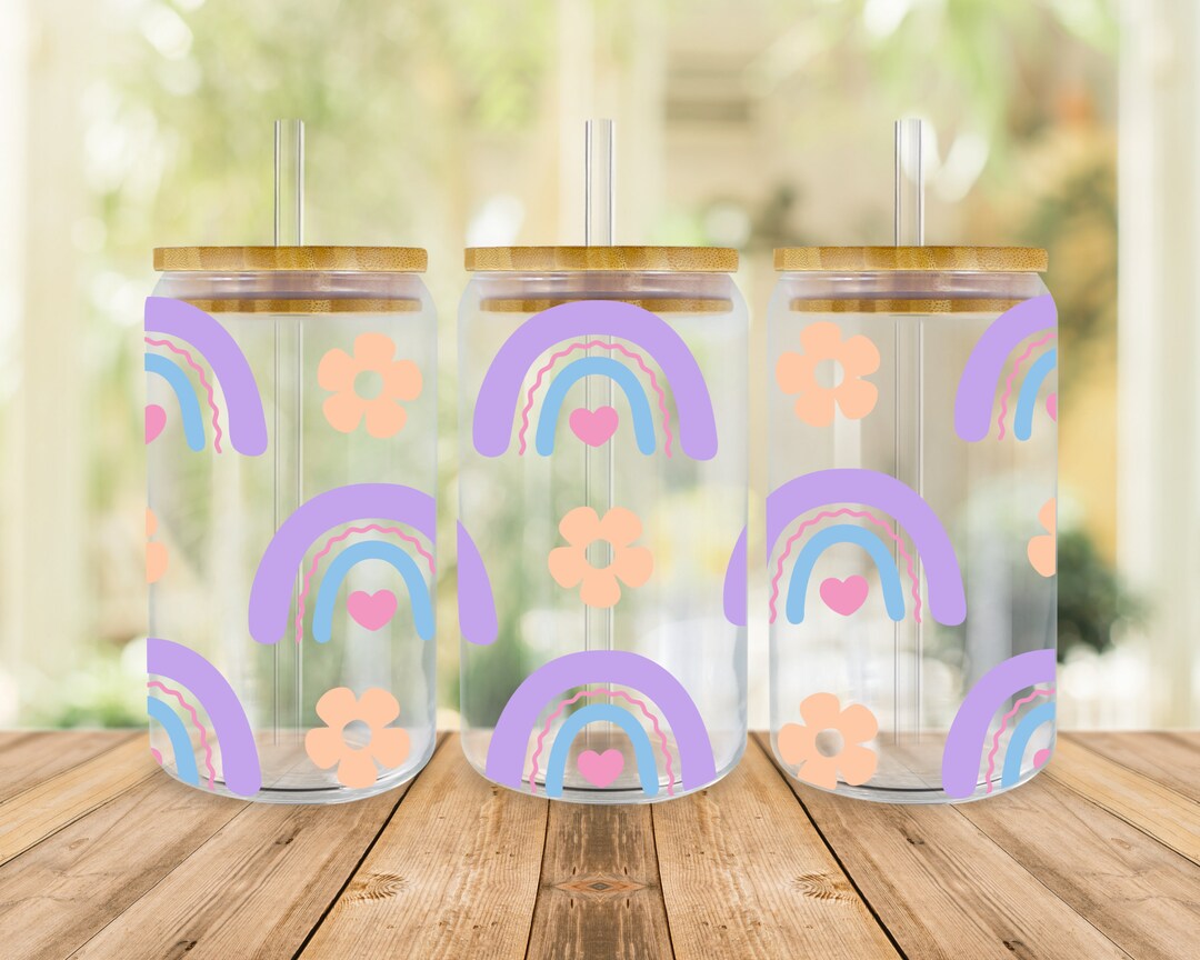 Boho Rainbow Svg Libbey Glass Wrap Svg, Groovy Summer Floral 16oz Libby ...