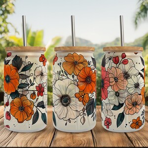 Vintage Boho Flower Libbey Glass Wrap Png, Spring Floral 16oz Libby ...