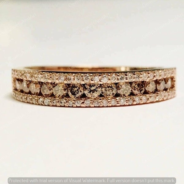 Chocolate Diamond Band Ring, Half Eternity Band Ring, Wedding Promise Ring, 925 Sterling Silver Diamond Ring, Brown Diamond Women's Ring