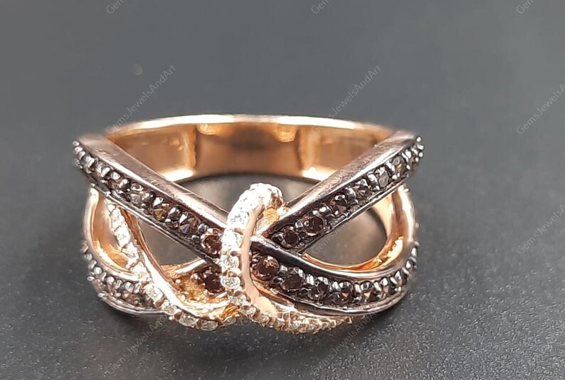 Chocolate Brown Diamond Ring, Wedding Diamond Ring, Criss Cross Ring