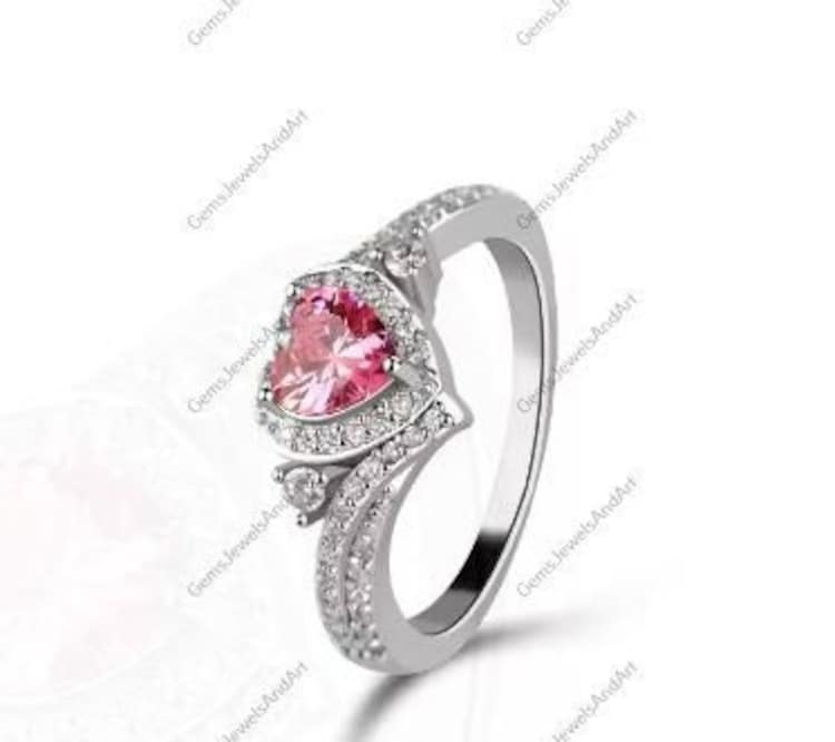 Rosa Saphir & Diamant Ring, Vintage Damenring, 925 Sterling Silber Ring, Handgemachter Ring, Verlobungsring