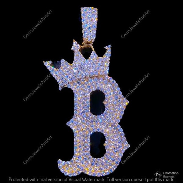 Iced Out B Alphabet Letter Pendant, Customize Any Letter Charm, VVS Moissanite Pendant, 925 Silver, Men Pendant, Men's Gift