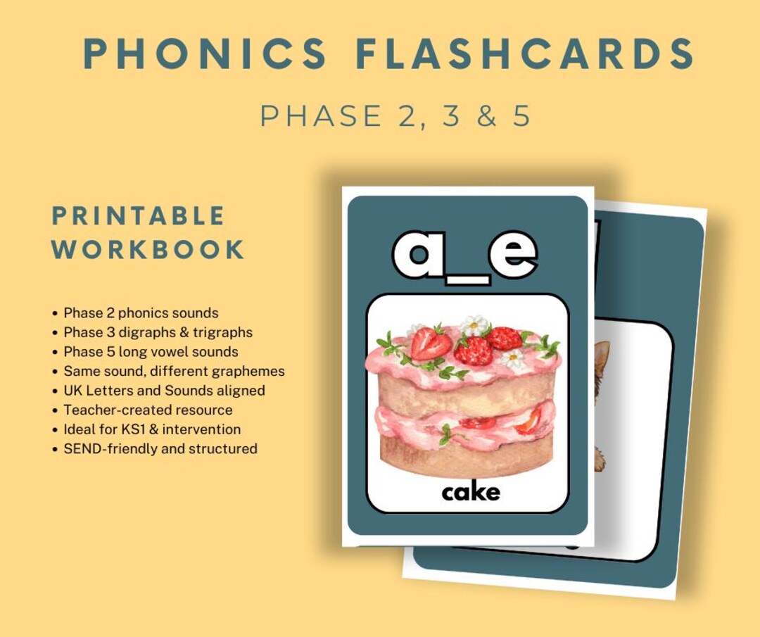 Phase 2, 3 & 5 Phonics Sound Flashcards - Etsy