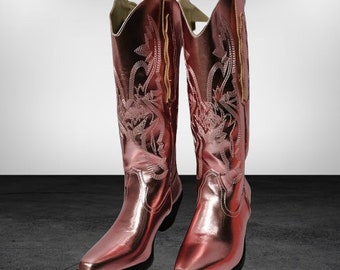 Vintage Womens Western Cowboy Boots // Hot Pink cowboy boots Nashville bachelorette party with golden cowboy boots.