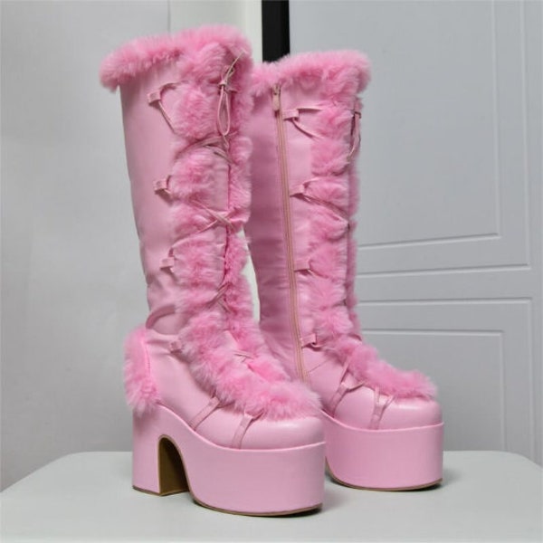 Chunky High Heel Knee Boots, Platform Boots, Y2K boots, Gothic Boots, Snow Boots For Women