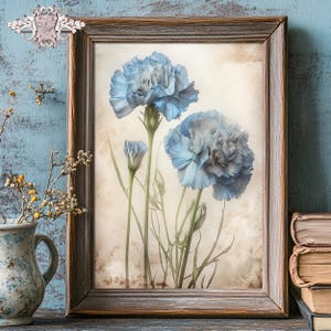 Lastminutecadeau blauwe anjers, afdrukbare muurkunst anjer