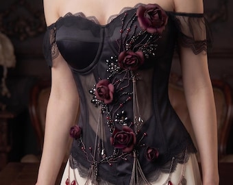 Jacquard Corset and Skirt Set, Renaissance Fairycore Two Piece Dress, Gothic Corset