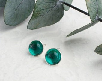 Green Glass Bead Earrings, Handmade Glass 925 Sterling Silver Earrings
