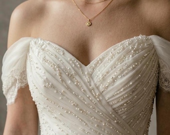 Beaded Bridal Corset Top, Off the Shoulder Wedding Bodice, Pearl Embellished Tulle Bridal Separate, Romantic Sweetheart Wedding Dress Top