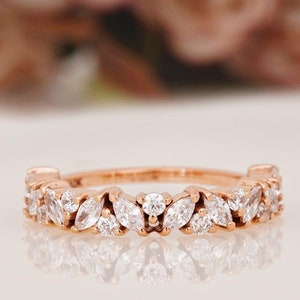 Half Eternity Moissanite Wedding Band, 18k Solid Yellow Gold Bridal Jewelry, Rare Half Eternity Matching Band Personalized Gift For Her