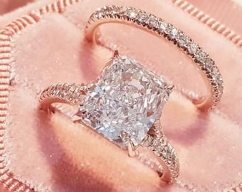 Stunning 3 Ct Princess Cut Moissanite Diamond Ring Bridal Set, 14k Yellow Gold Handmade Daily Wear Ring, Promise Ring, Antique Marriage Ring