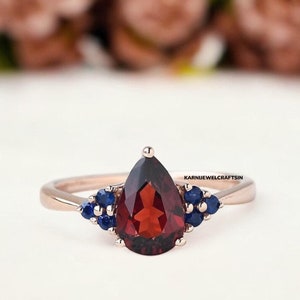 Vintage Red Garnet Engagement Ring, Pear Shape Red Garnet Ring,14K Solid Gold Ring, Unique Women Sapphire Promise Ring For Her Handmade Gift