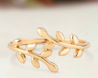 Art Deco Leaf Wedding Band, Leaf Wedding Band 14k Gold Ring For Women, Nature-inspired Ring Promise Band Gift For Women, Leaf Straight Band