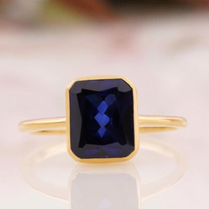 Radiant Cut Sapphire Ring 14k Solid Gold Wedding Ring Solitaire Sapphire Ring September Birthstone Handmade Jewelry Anniversary Gift Love