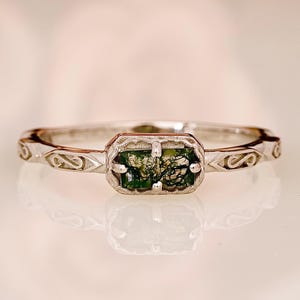 Bague de mariage en agate mousse naturelle, or jaune, art déco, bagues d'anniversaire en agate verte taillée en baguette, bijoux délicats, cadeau pour elle
