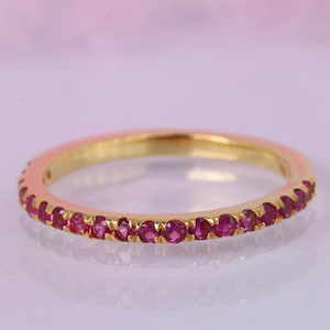 Vintage Ruby Wedding Band, Round-cut Ruby Ring, Bezel Setting Band, July Birthstone, Ruby Engagement Ring Half Eternity Band Promise Ring