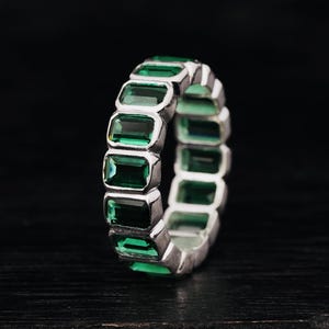Emerald 14K Gold Full Eternity Band May Birthstone Matching Band Wedding Ring Green Gemstone Ring Gift for Women Stacking Band Promise Ring