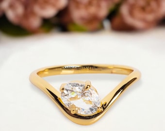 Oval Moissanite Ring 14k Solid Gold Floating Gem Ring East West Unique Sideway Oval Cut Ring Unique Floating Stone Wedding Promise Ring Gift