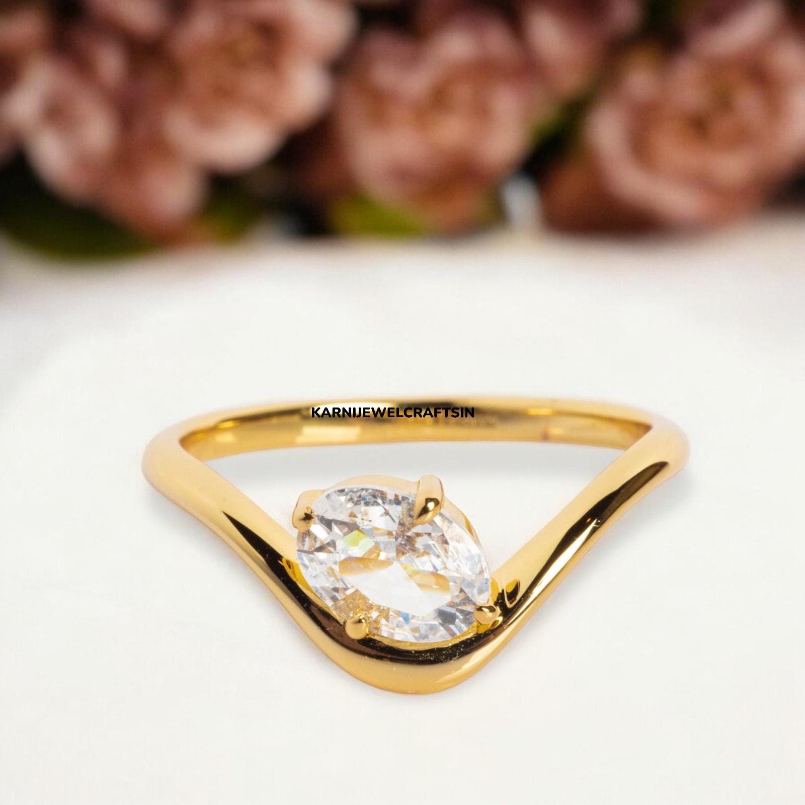 Oval Moissanite Ring 14k Solid Gold Floating Gem Ring East West Unique Sideway Oval Cut Ring Unique Floating Stone Wedding Promise Ring Gift