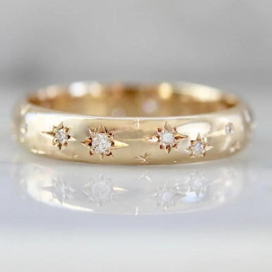 10K Gold Starburst Diamond Ring, Star Setting Celestial Ring, Gold Ring, Silver Ring, Dainty Ring, Minimalist Jewelry, Proposal Gift for Her