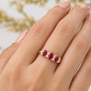 Natural Ruby Ring, 14k Ruby Stackable Ring, Round Diamonds and Oval Cut Rubies, Natural Stones and Genuine Gold, White, Yellow, Rose imagen 2