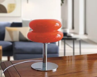 Post Modern Dimmable Table Lamp | Artistic Mushroom Orange Lamp | Macaron Lamp | Mid Century Desk Lamp | Lollipop Lamp for Bedroom| Art Deco