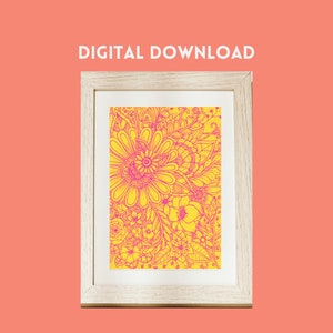 PRINTABLE Flower Power Art Print | Floral Wall Art | Digital Download Poster | Instant Download | Boho | Downloadable | Bright | Colourful