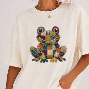 Comfort Colors® Patchwork Frog Shirt, Cozy Cottagecore Tee, Funny Frog Lover Gift, Granny Chic Quilt Shirt, Retro Bow Tie Graphic Tee