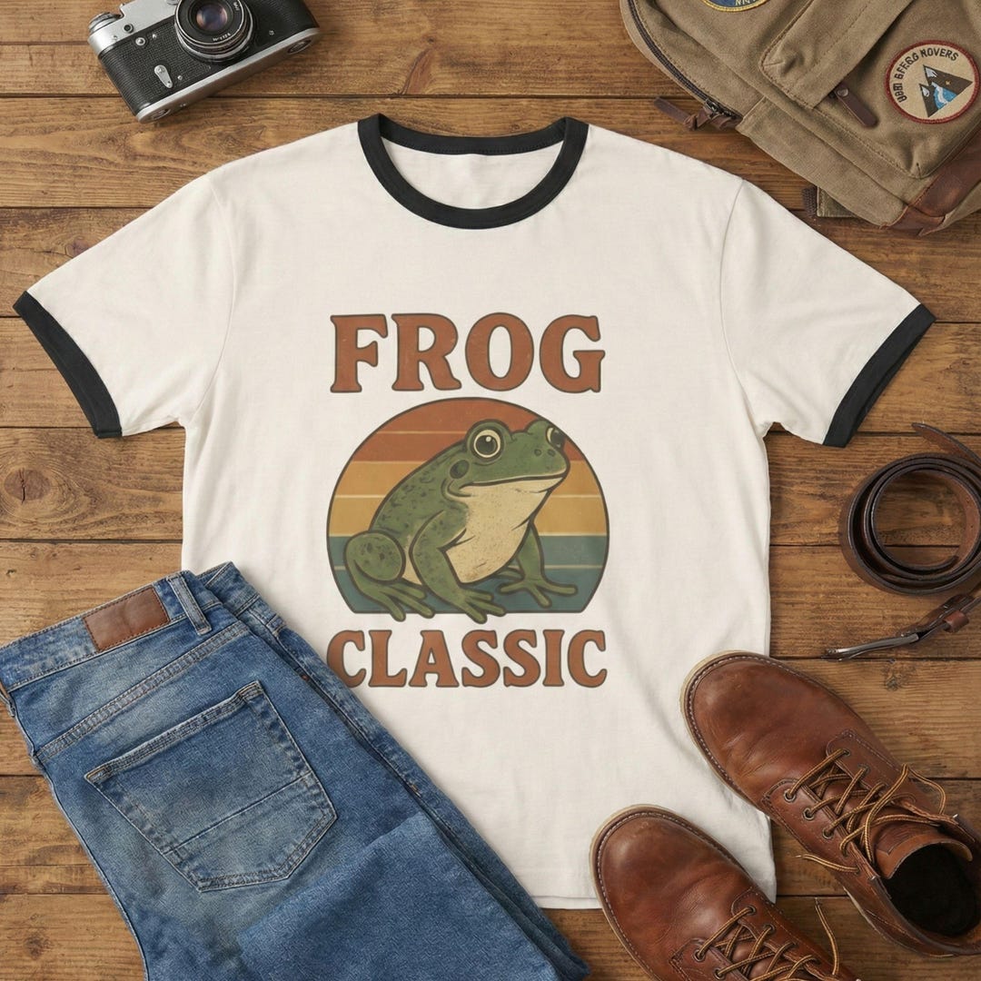 Frog Ringer Retro Frog Ringer Tee | Vintage 70s Style T-shirt | Cottagecore Toad ...