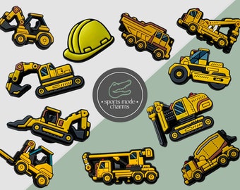 Badge croco avec breloques breloques mignonnes - Constructeurs de camions pelles - Caoutchouc personnalisé pour enfants SportsModeCharms