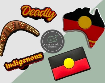 Croc Charm Pin Badge Cute Charms - Aboriginal Australia Map Flag Boomerang - Kids Rubber Custom SportsModeCharms