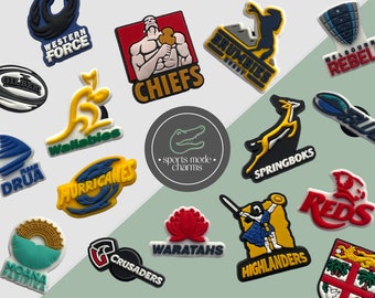 Croc Charm Pin Badge Cute Charms - Copa Mundial de Rugby Australia Nueva Zelanda Footy - Kids Rubber Custom SportsModeCharms