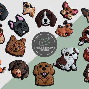 Croc Charm Pin Badge Ciondoli carini Cani Cucciolo Frenchie Labrador Bulldog Bassotto Spaniel Terrier Bambini Gomma SportModeCharms personalizzati immagine 1