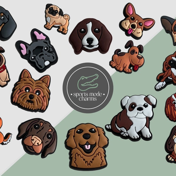 Croc Charm Pin Badge Ciondoli carini - Cani Cucciolo Frenchie Labrador Bulldog Bassotto Spaniel Terrier - Bambini Gomma SportModeCharms personalizzati