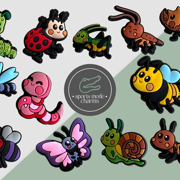 Croc Charm Pin Badge Cute Charms - Insects Butterfly Bee Catepillar Ladybird Ant - Kids Rubber Custom SportsModeCharms