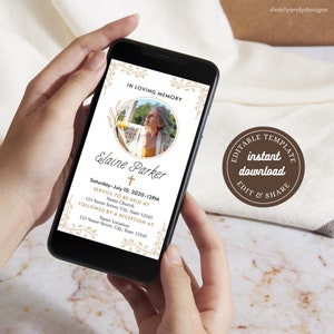 Electronic Funeral Announcement, Digital Funeral Invitation, Editable Template