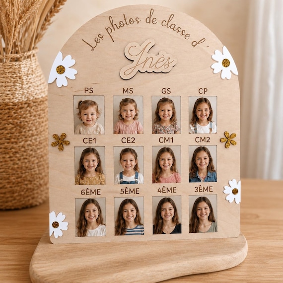 Cadre Photos de Classe Personnalisé | Cadre Scolaire Enfant avec Prénom | Souvenir École PS à 3ème