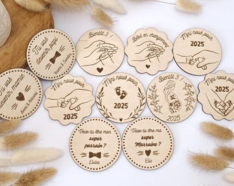 Magnet personnalisé en bois, annonce grossesse, cadeau grossesse