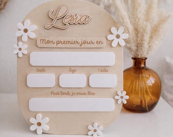 Panneau rentrée scolaire personnalisé – Pancarte premier jour d’école en bois – Photo souvenir enfant – Plaque prénom rentrée maternelle